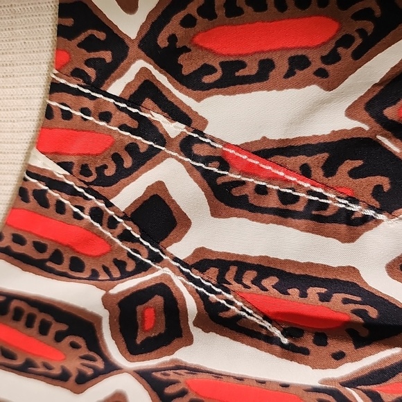 Talbots Red Black Sheath Geometric Tribal Ethnic Stretch‎ Dress Midi Large - Picture 3 of 13
